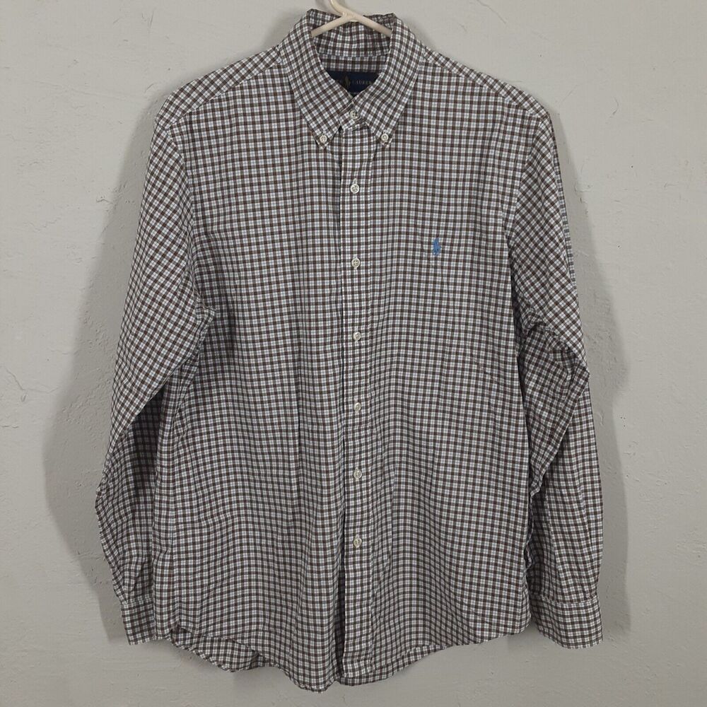 Ralph Lauren Brown and White Plaid Button-Down Shirt
